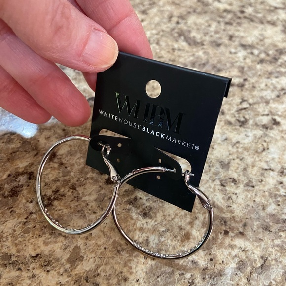 White House Black Market Sparkle Silver Hoop Earrings - Picture 4 of 8